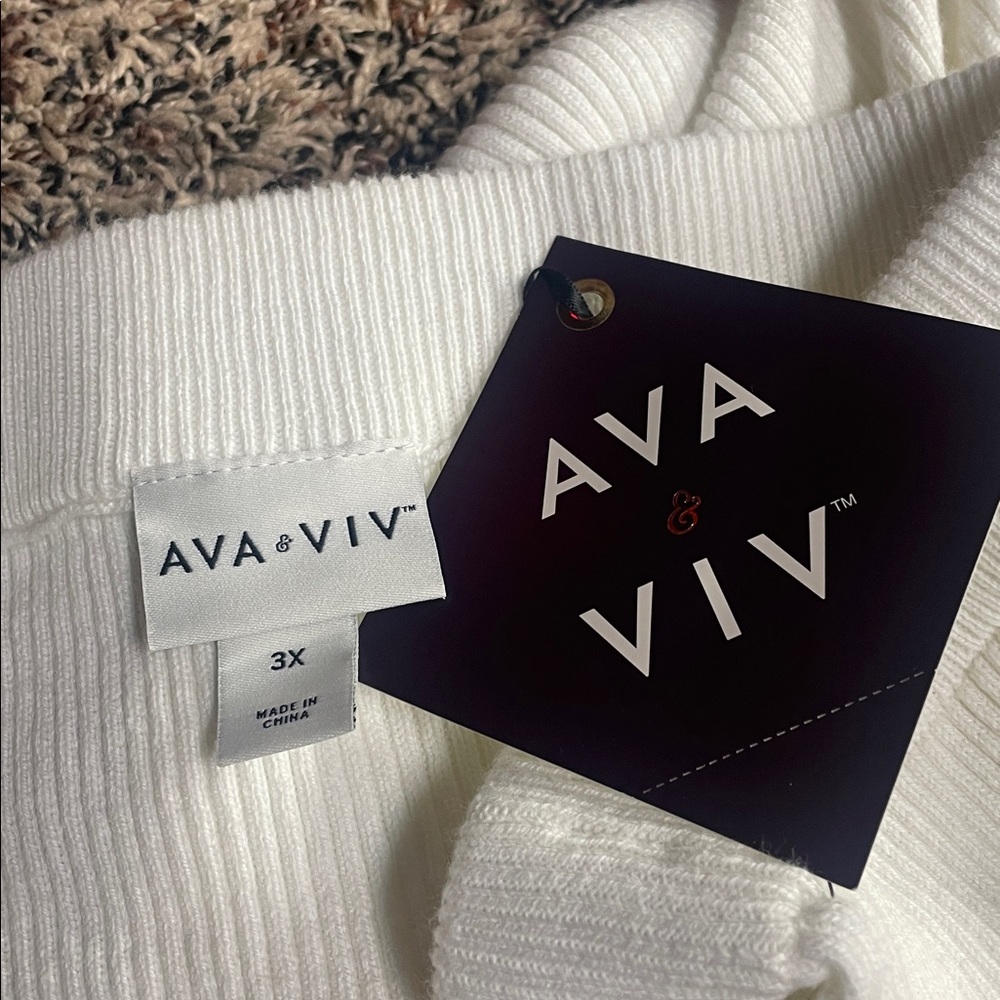 Ava & Viv Rib Knit White A-Line Midi Skirt Pull On Stretch Var Sizes | NWT - Picture 6 of 8